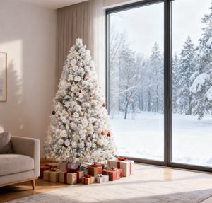 Flocked Artificial Christmas Tree with Clear Lights