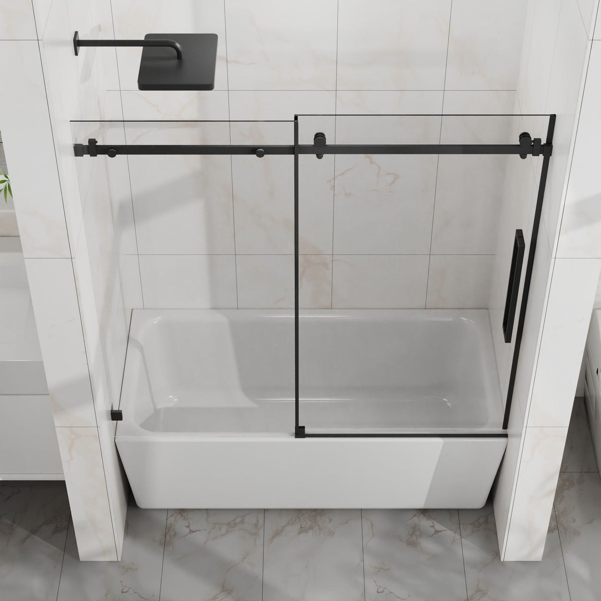 Frameless Tub Sliding Shower Door With Easy Clean Coating