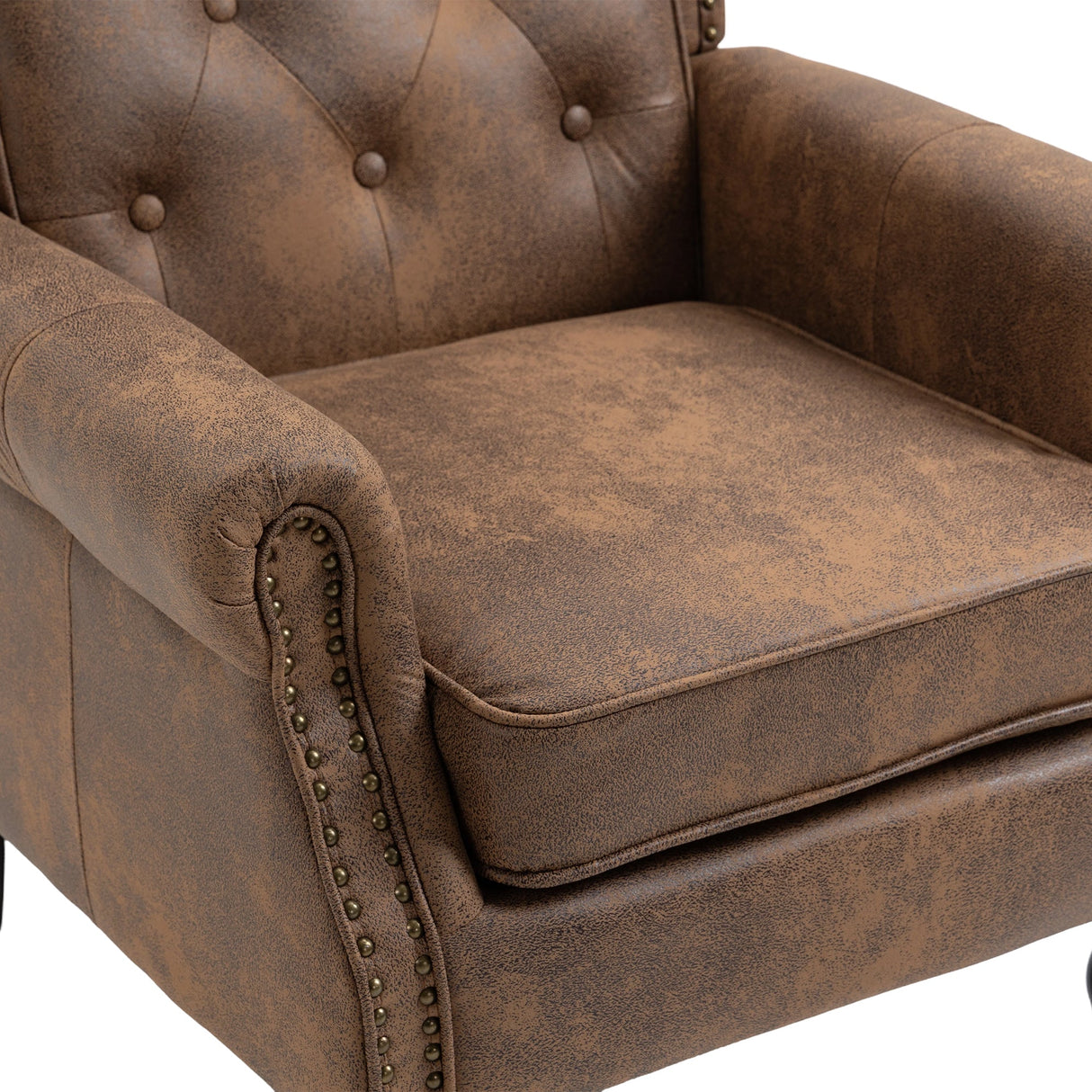 Modern Coffee Wood Frame Armchair with Microsuede Upholstery