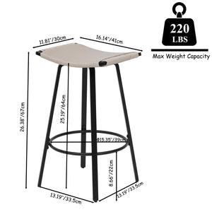 Counter Height Bar Stools Backless Handwoven Kitchen Dining Chairs With Round Footrest (Set of 2) Weaving Pub Stoo - Creamy White