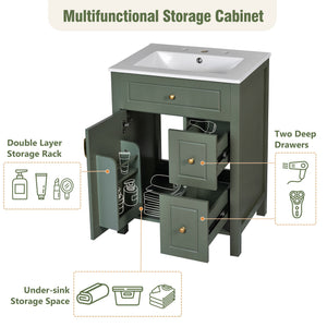Elegant Bathroom Vanity With Ceramic Sink, Soft Close Doors And Drawers, Double Storage Racks