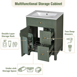 Elegant Bathroom Vanity With Ceramic Sink, Soft Close Doors And Drawers, Double Storage Racks