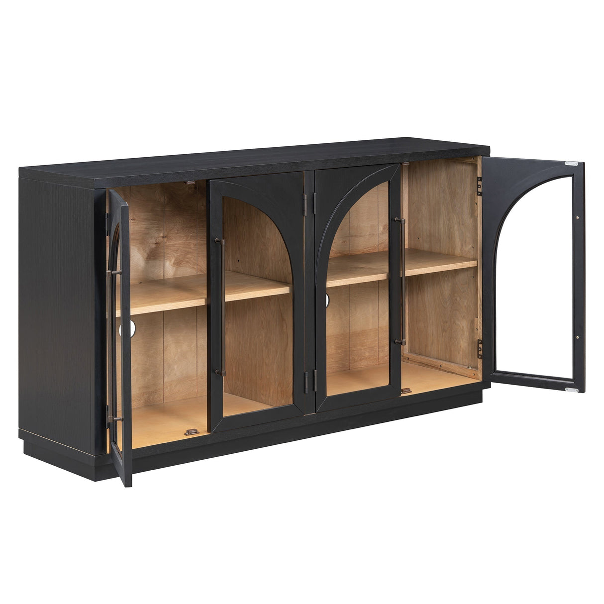 4-Door Large Storage Sideboard Buffet Cabinet with Glass Doors (Black)