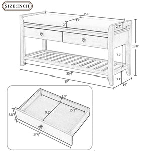 TREXM Shoe Rack with Cushioned Seat and Drawers