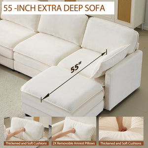 136" Plush Cloud 3-seater Sofa: Modular Design with Footstools