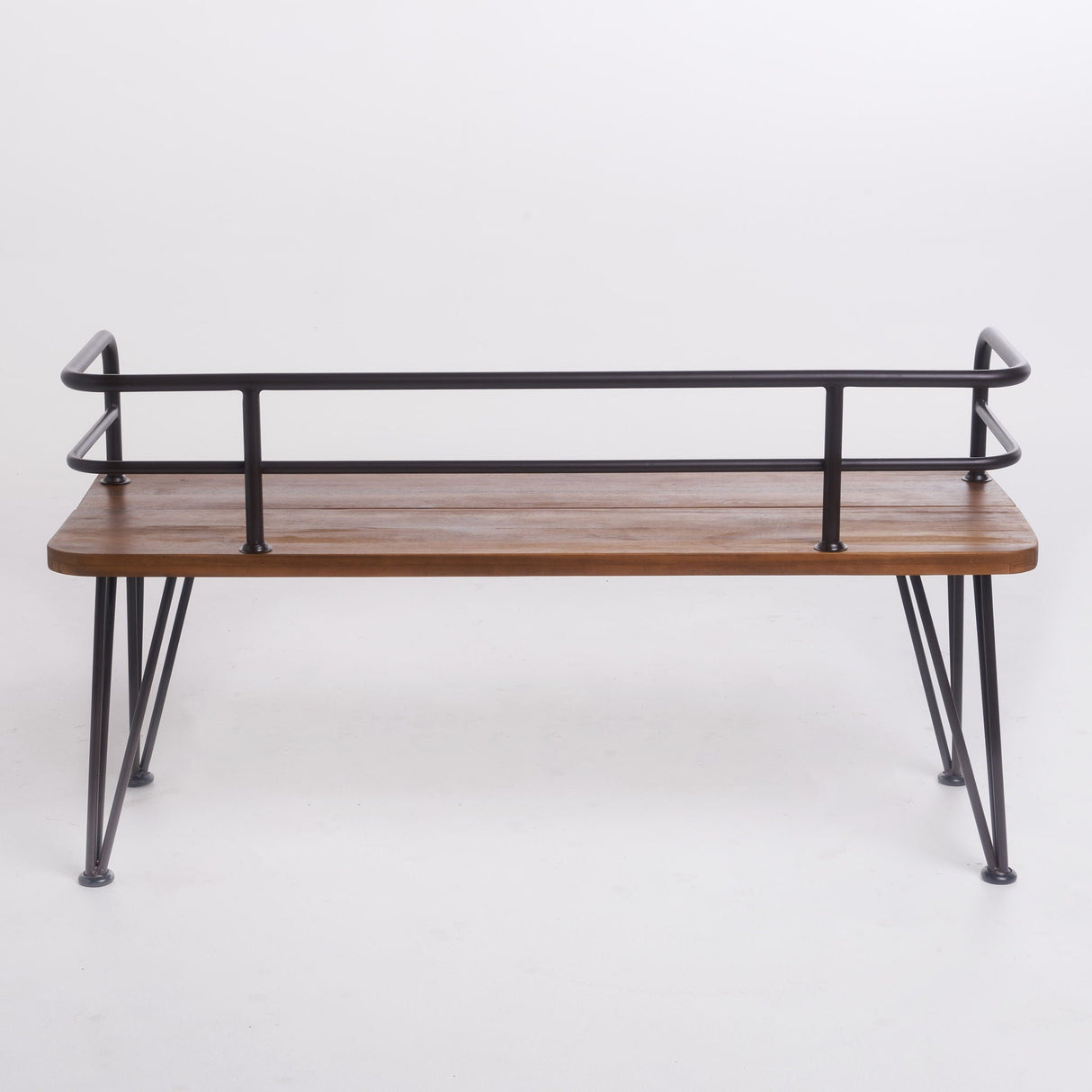 Outdoor Bench With Powder Coated Iron Frame - Teak