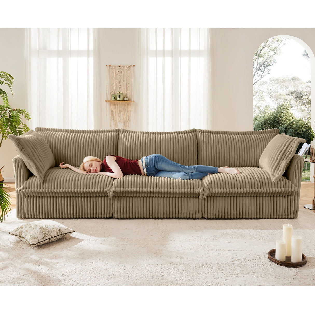 Modern 3 Seater Slipcovered Sofa with Suppleness Armrests