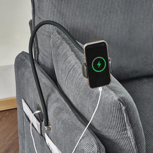 Comfy Corduroy Oversized Chaise Lounge Chair with Ottoman and Storage