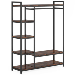 Free Standing Closet Organizer With 6 Shelves And Hanging Bar - Brown / Black