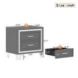 3-Pieces Bedroom Set, Queen Size Upholstered Platform Bed with LED Lights and Two Nightstands - Gray