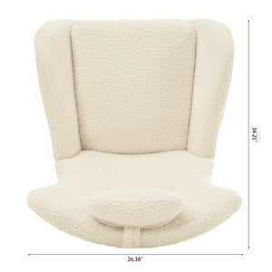 Rocking Chair Nursery, Teddy Upholstered Rocker Glider Chair With High Backrest, Adjustable Headrest & Pocket, Comfy Glider Chair For Nursery, Bedroom, Living Room, Offices, Rubber Wood