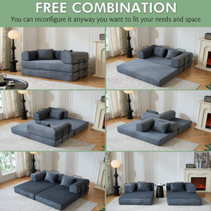 59" Convertible Sleeper Sofa Bed with Cylindrical Pillow - Gray