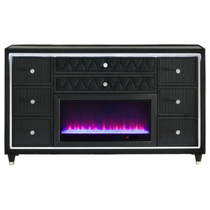 Lorient 8-drawer LED Bedroom Flame Box Dresser Black