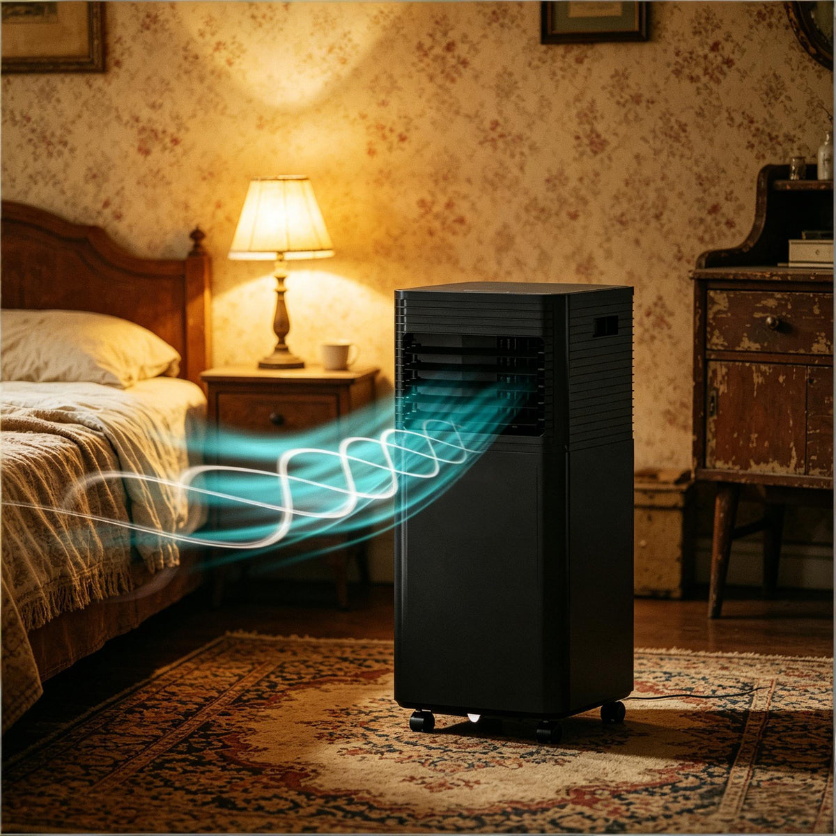 Modern Mobile Air Conditioner with Wheels - Black
