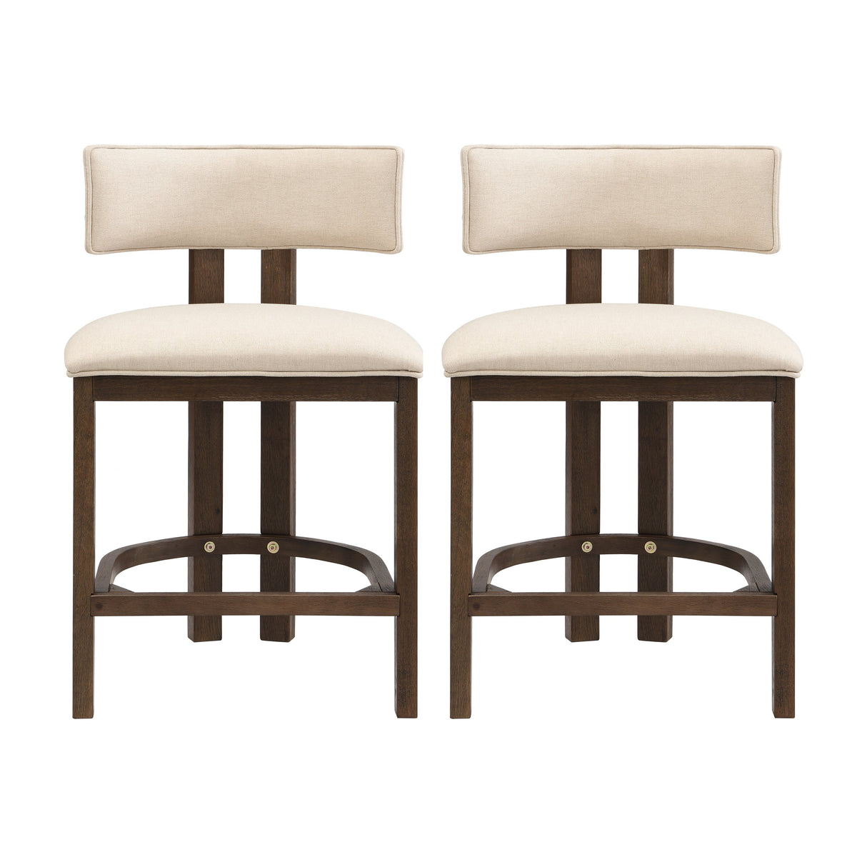 26" Counter Height Bar Stool, Upholstered Counter Stools (Set of 2) - Walnut & Beige