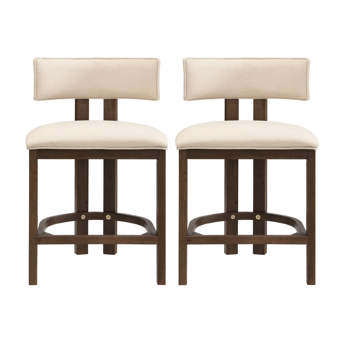 26" Counter Height Bar Stool, Upholstered Counter Stools (Set of 2) - Walnut & Beige