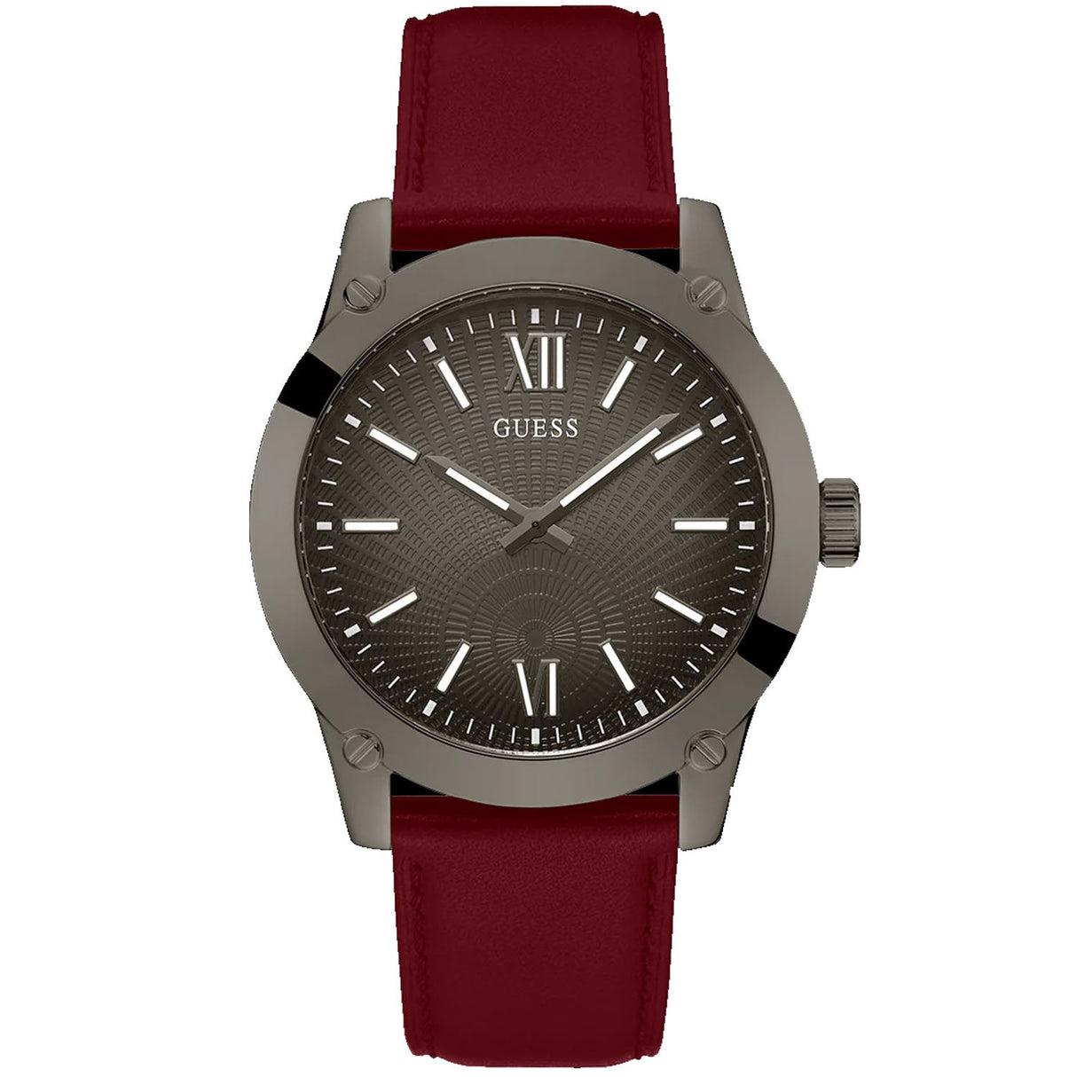 Guess Men's Dress Analog Burgundy Gunmetal