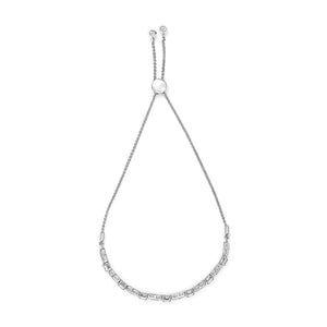 .925 Sterling Silver 1/4 Cttw Diamond Art Deco Milgrain Square Station & Bar Style Adjustable Bolo 6"-9" Bracelet (H-I Color, I2-I3 Clarity)