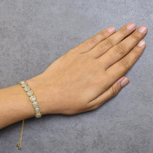 14k Yellow Gold Plated .925 Sterling 5/8 Cttw Diamond Composite Cushion Frame 4”-10” Adjustable Bolo Bracelet (G-H Color, I1-I2 Clarity)