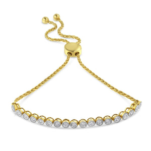 10K Yellow Gold over .925 Sterling Silver Miracle-Set Diamond Accented 6”-9” Adjustable Beaded Tennis Bolo Bracelet (H-I Color, I2-I3 Clarity)