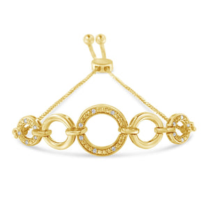 10K Yellow Gold over .925 Sterling Silver Diamond Accented Graduated Infinity Open Circle 6”-9” Adjustable Bolo Bracelet (H-I Color, I2-I3 Clarity)