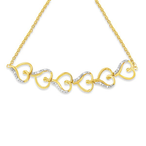 10K Yellow Gold over .925 Sterling Silver Diamond Accented Open Hearts 6â€-9â€ Adjustable Chain Bolo Bracelet