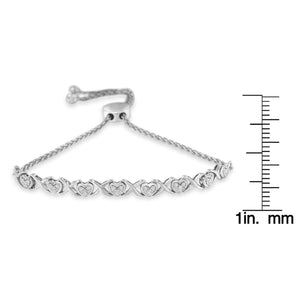 .925 Sterling Silver 1/10 Cttw Diamond Heart and X-Link 6”-9” Adjustable Bolo Bracelet (H-I Color, I2-I3 Clarity)