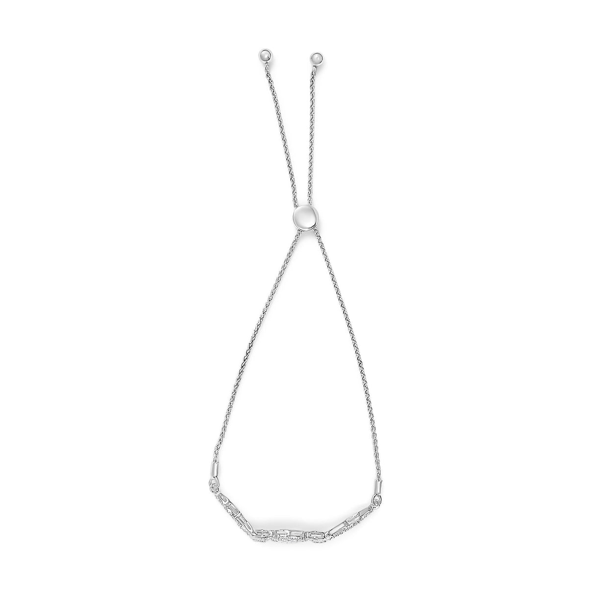 Sterling Silver Diamond Double Heart Bolo Bracelet (0.1 cttw, H-I Color, I2-I3 Clarity)