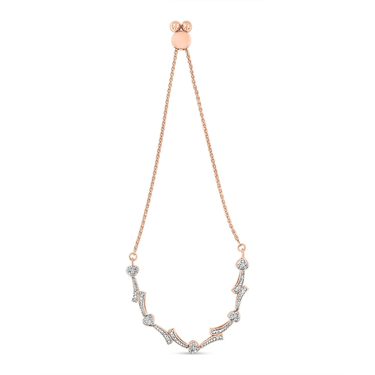 .925 Sterling Silver Diamond Accent Heart and Wave Link Bolo Bracelet (I-J Color, I2-I3 Clarity) - 6" to 9" Adjustable