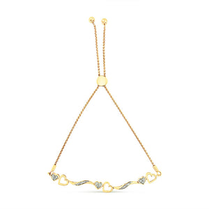 14K Yellow Gold Plated .925 Sterling Silver Diamond Accent Heart and Wave Link Bolo Bracelet (I-J Color, I2-I3 Clarity) - 6" to 9" Adjustable