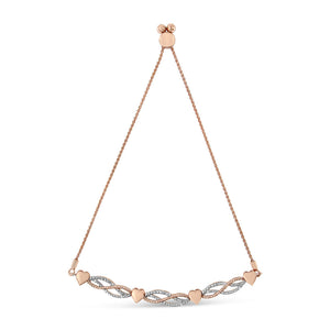 14K Rose Gold Plated .925 Sterling Silver Diamond Accent Layered Infinity Link and Heart Adjustable 4â€-10â€ Adjustable Bolo Bracelet (I-J Color, I3 Clarity)