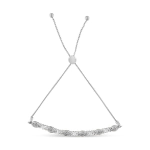 .925 Sterling Silver Diamond Accent Alternating Marquise Shape and Heart Links Bolo Bracelet (I-J Color, I3 Clarity) - Adjustable 6" to 9"
