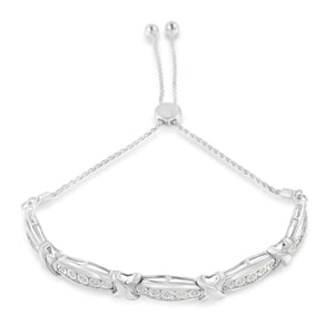 Round-Cut Diamond X & Tapered Bar Miracle-Set Bolo Bracelet (I-J Color, I3 Clarity) - .925 Sterling Silver