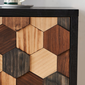 Distressed Storage Cabinet with Honeycomb Pattern