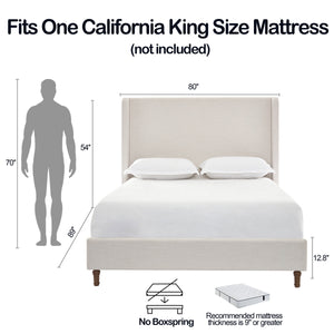 Harper Tall Headboard Upholstered Bed in Textured Ivory Canvas