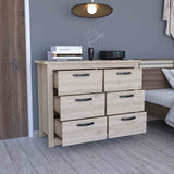 Modern 6-Drawer Dresser with Metal Hardware – Gray Finish
