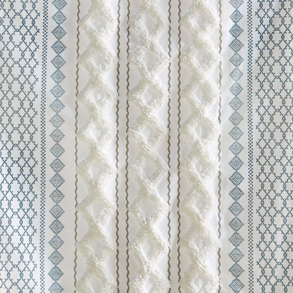 Cotton printed curtain panel with chenille stripe and lining