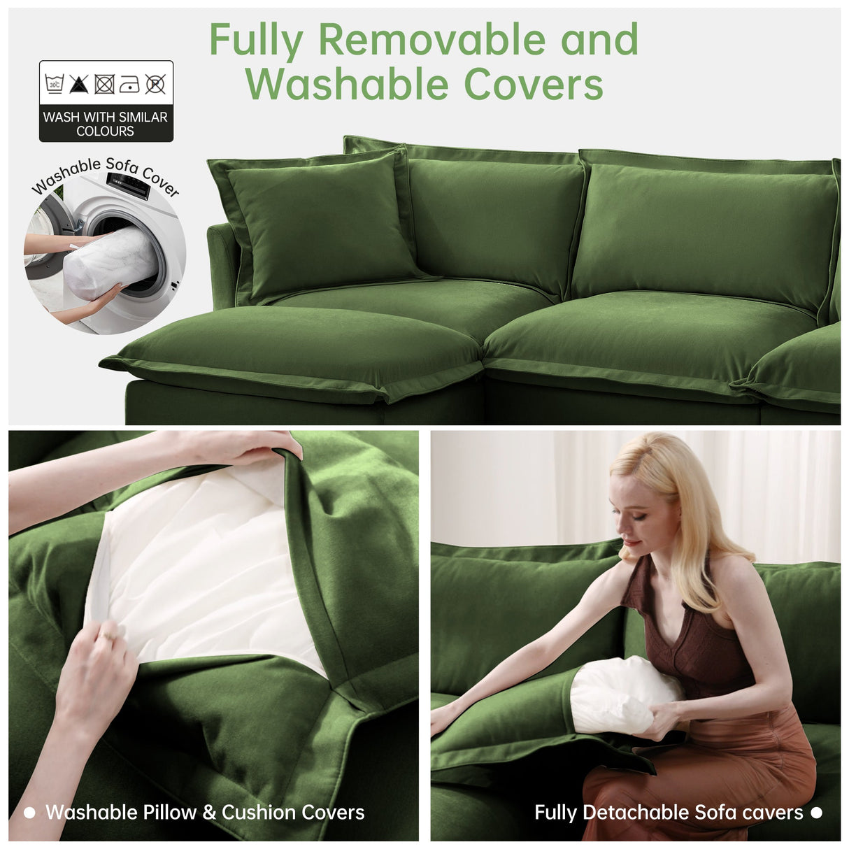 Chenille 3-Seat Slipcovered Sofa with Ottomans