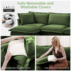 Slipcovered Sectional 2 Seater Sofa Couch with Convertible Ottoman