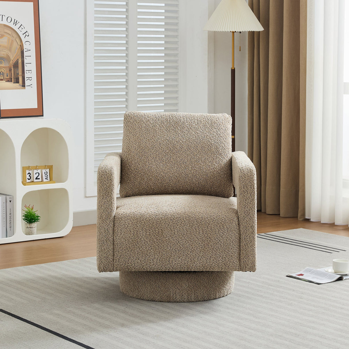 Stonewell Square Swivel Accent Chair with Open Back