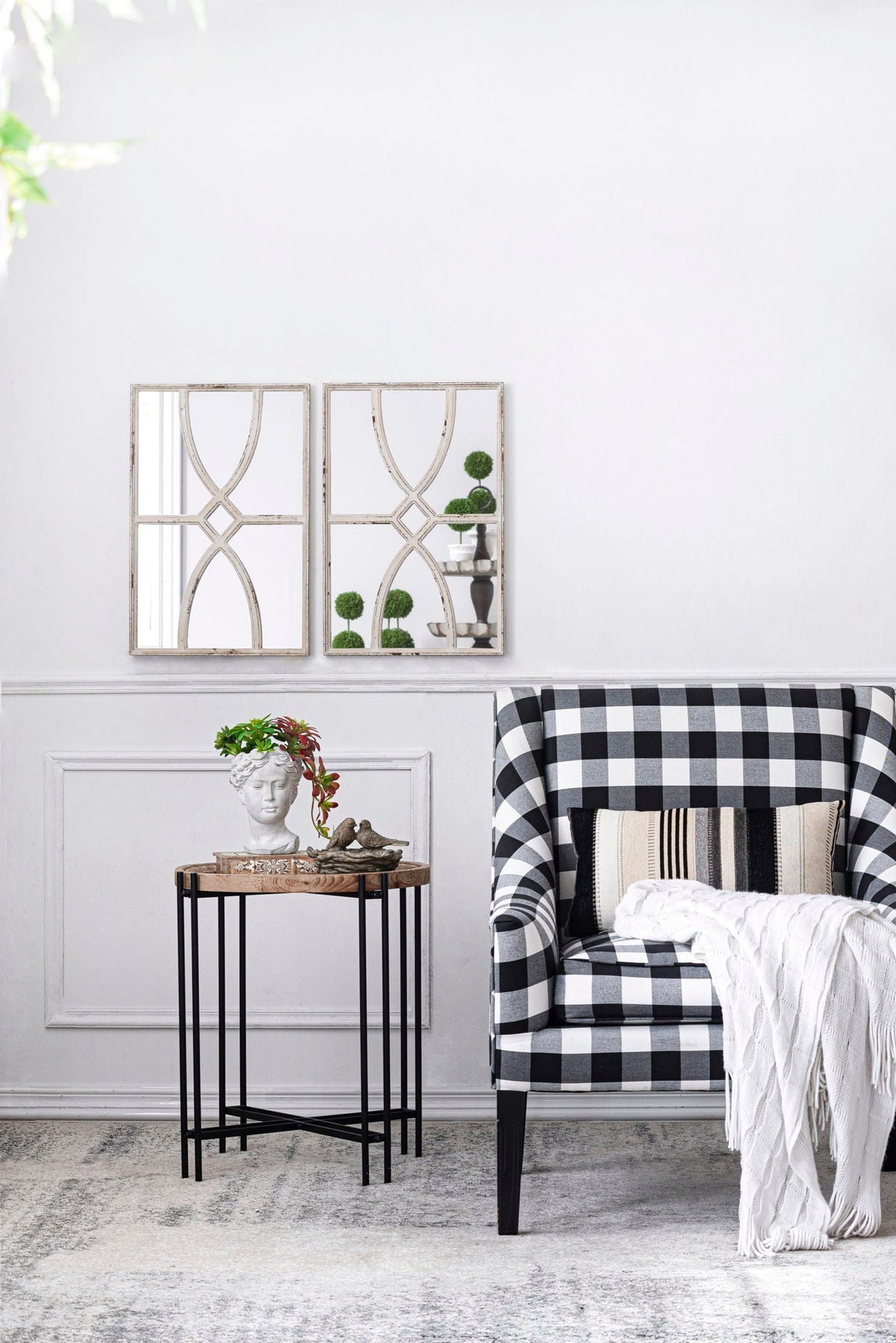 Rectangular Wooden Wall Mirror With Antique Frame, Vertical Or Horizontal Home Decor For Living Room (Set of 2)
