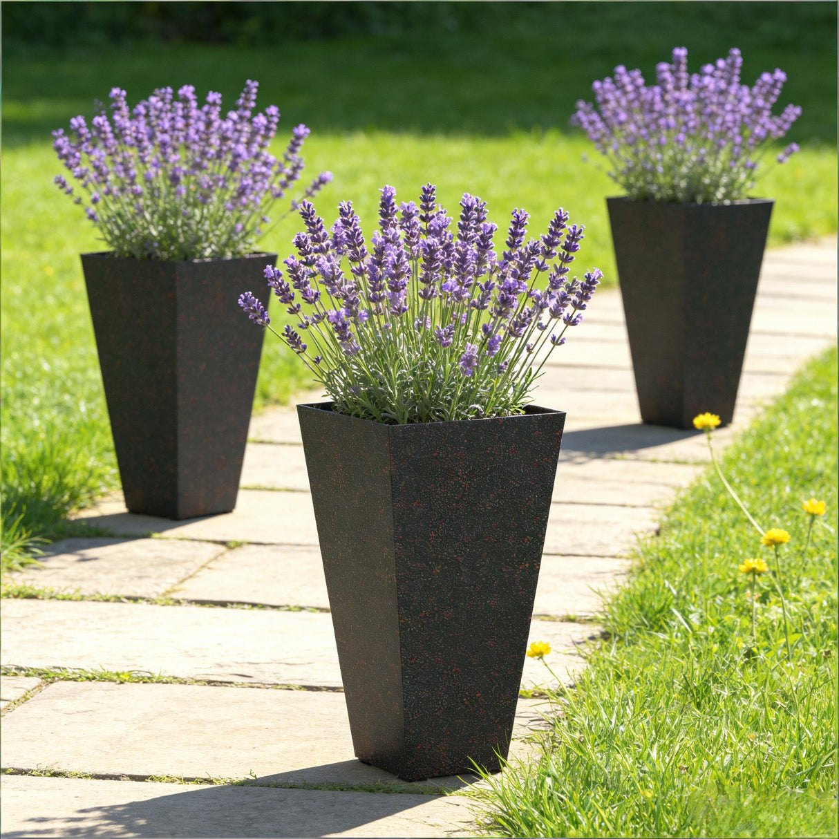 Set of 3 Tall Flower Pots with Marble Look Finish