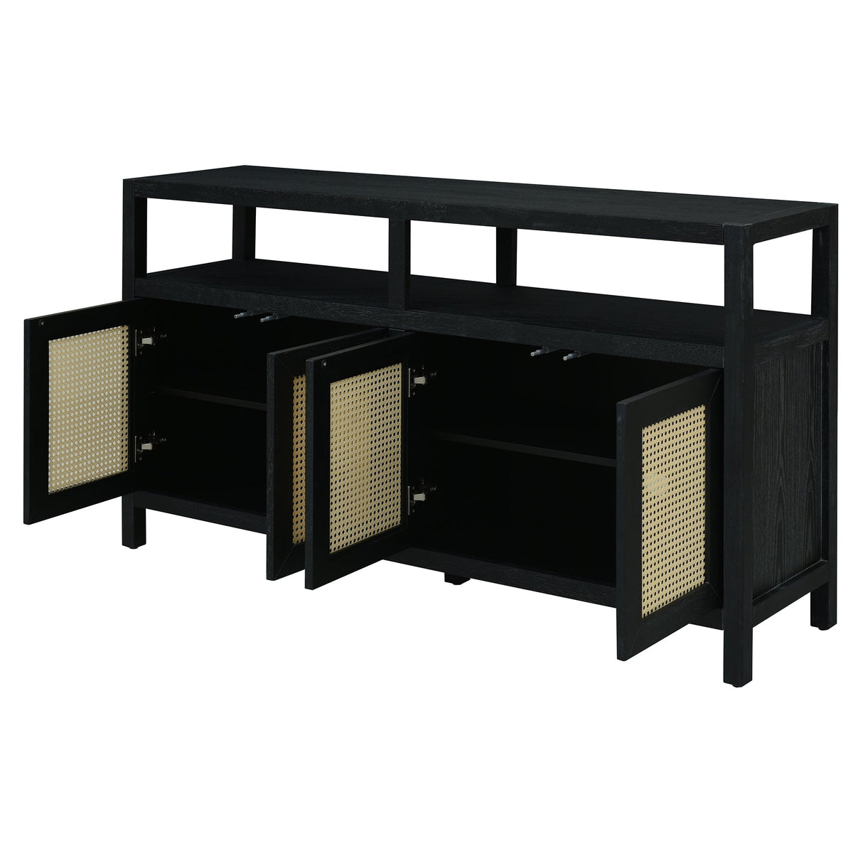 TREXM Bohemian Style Rattan Buffet Storage Cabinet with Solid Wood Frame