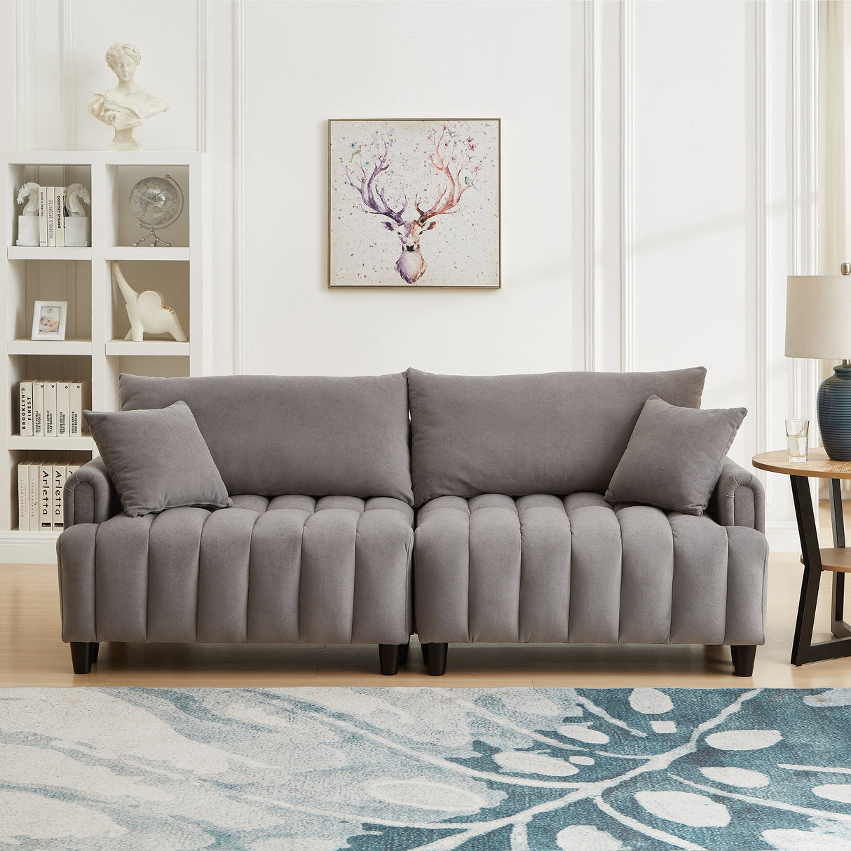 83'' Futon Sofa Bed with Polyester Fabric and Adjustable Backrest