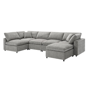 Modern Modular Cloud Sofa Bed, 6 Seat Sectional Couch Set With Ottoman, Free Combination, Convertible U Shaped Sleeper Sofa For Living Room