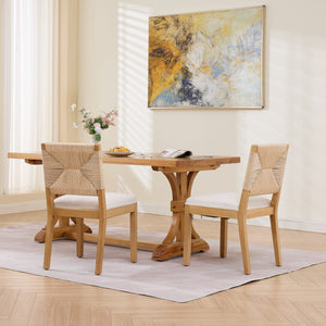 Mid-Century Modern Rope Rattan Dining Chairs Set of 2