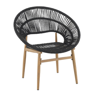Cyril Outdoor Wicker Papasan Style Dining Chair with Teak Finished Leg and Dark Gray Faux Rattan - Set of 2