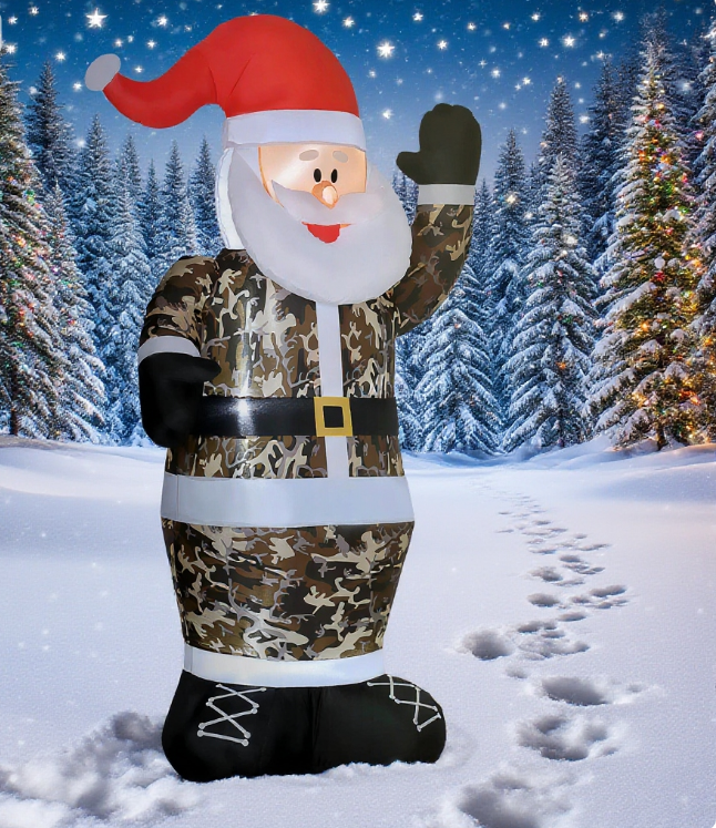 Camouflage Santa Claus Inflatable Christmas Decoration with LED Lights - Outdoor