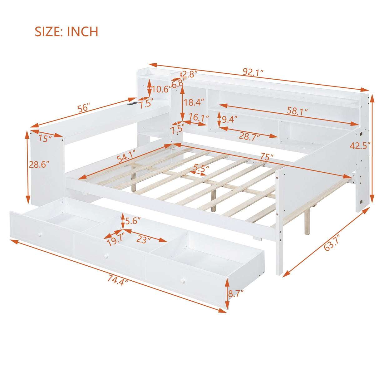 Daybed With 3 Drawers USB Ports And Desk