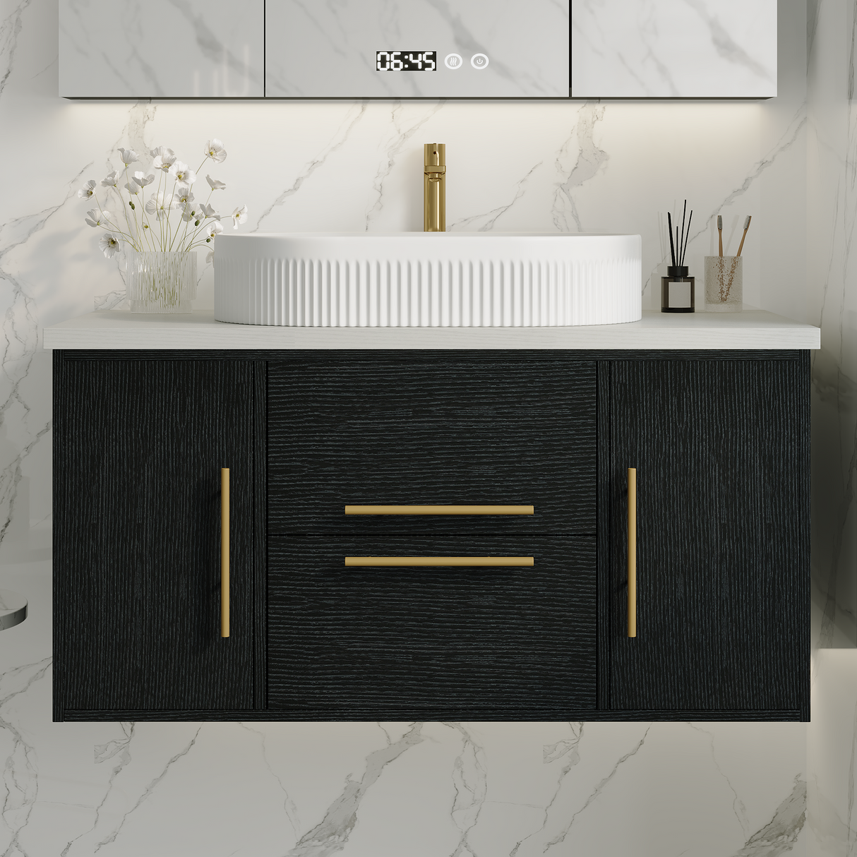 39.4 in Modern Floating Bathroom Vanity with Ceramic Sink